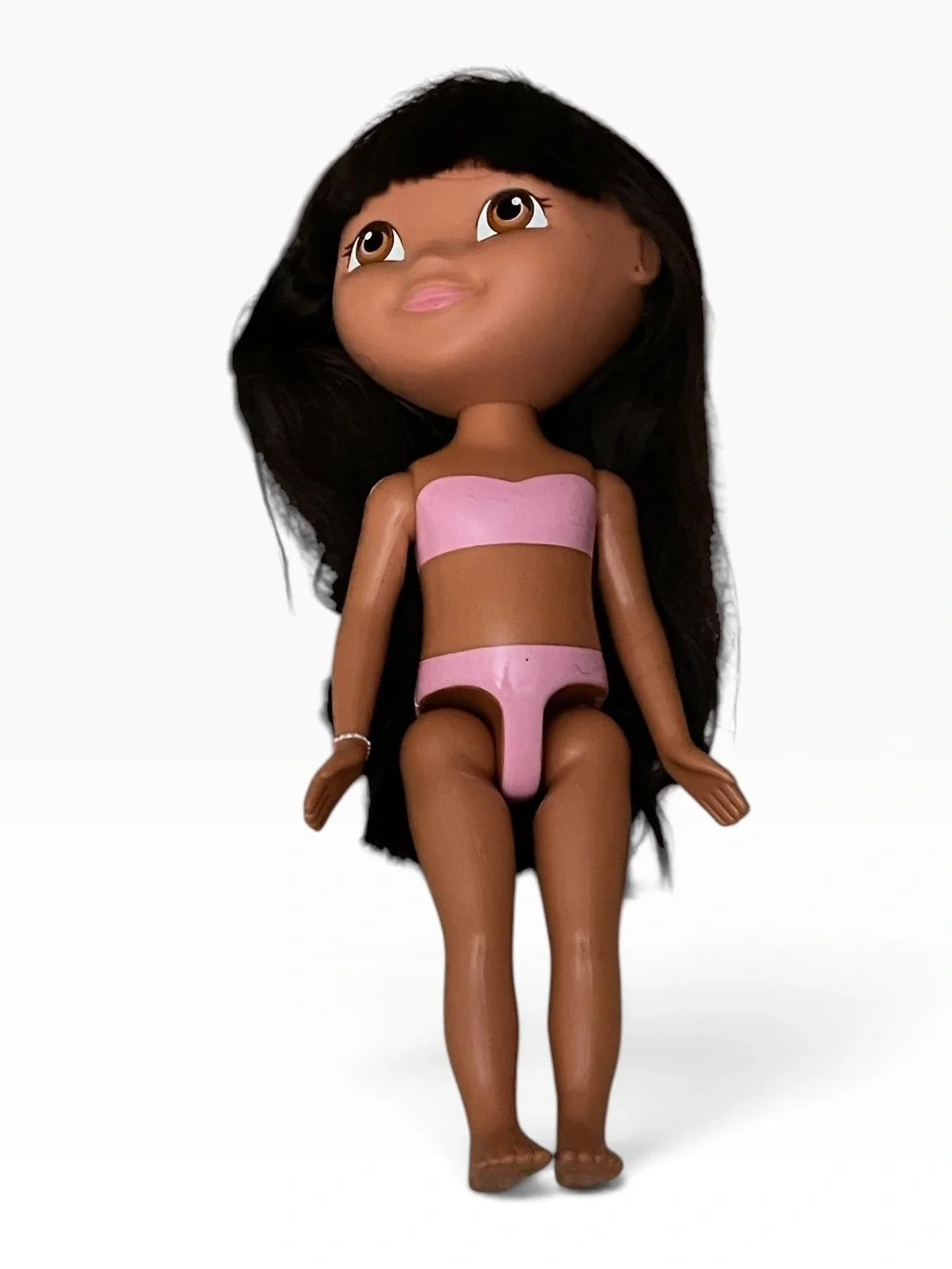 Vintage Y2K Fisher Price Dora Explorer Fashion Doll Pink Swimsuit Long Hair